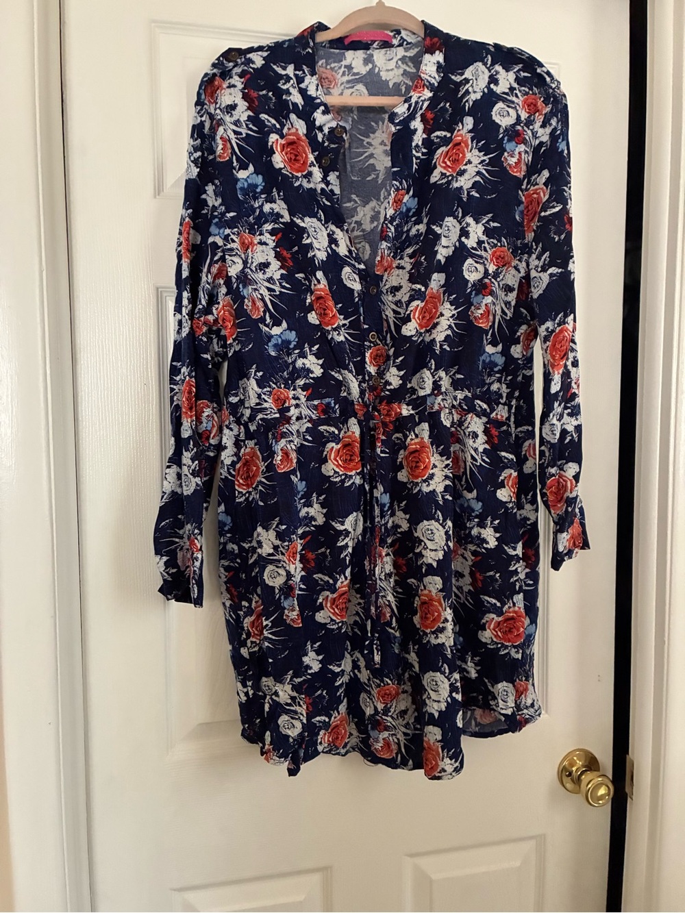 Navy Floral V-Neck Long Sleeve dress
